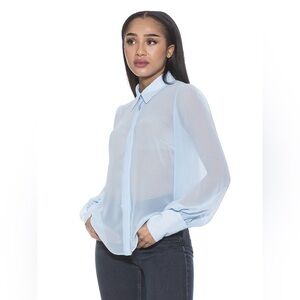 Alexia Admor‎ NWT Womens 6 Zayn Blouson Sleeve Sheer Blouse Halogen Blue
